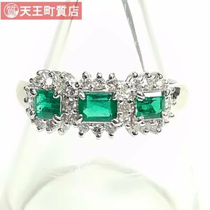 質屋出品【リング】Pt900 エメラルド 0.43ct ダイヤ 0.23ct 指輪 11号 中古