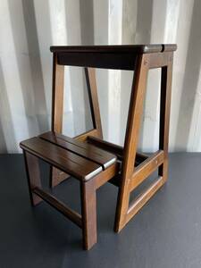中古品☆昭和レトロ 古道具 踏み台 木製ステップ台 スツール 椅子 格納式 階段