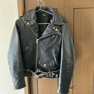 希少 A.P.C. アーペーセー レザー ダブル ライダース ジャケット 牛革 Double Riders Jacket APC ブラック サイズ S ダメージ加工