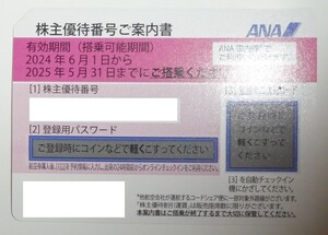 全日空ANA株主優待１枚航空券優待　2025.5.31まで番号のみ通知です