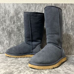 【美品】UGG CLASSIC TALL 5815 アグ　クラシックトール　 ムートンブーツ　ロングブーツ　シープスキン 24cm ネイビー　＊EB