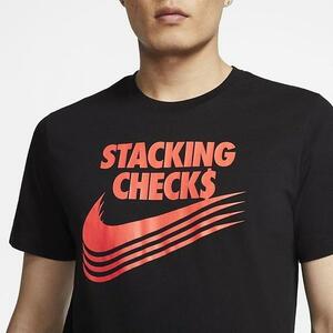 新品 NIKE ナイキ 半袖シャツ Tシャツ 半袖 スタッキング チェック CD M ロゴ 黒 オレンジ ブラック 春夏用 スポーツ 丸首 ビッグロゴ