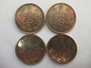 KMM64★古銭 一銭 1銭 青銅貨 桐 昭和12年 昭和十二年 1937年 4枚セット 磨き品