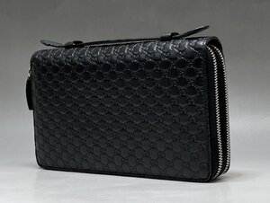 極美品 GUCCI マイクログッチシマ ダブルジップ ラウンドファスナー長財布 ブラック 449246 オーガナイザー トラベルケース メンズ ②