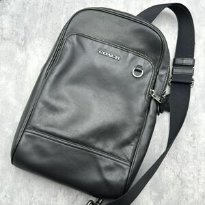 1円～【美品/定価13 万】COACH コーチ グラハム クロスボディバッグ ショルダー メンズ ビジネス オールレザー 旅行鞄 本革 黒 ブラック