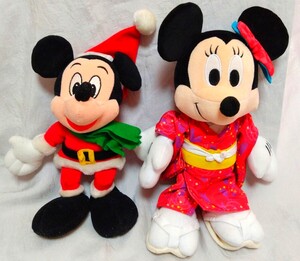 ミッキー&ミニー ぬいぐるみ 1996 レトロ サンタ 着物 disney mickey