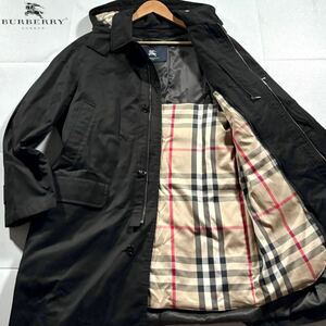 極美品/Lサイズ●バーバリー ロンドン 2way ダウンライナー付き フード ダウン コート アウターBURBERRY LONDON 裏地ノバチェック 黒