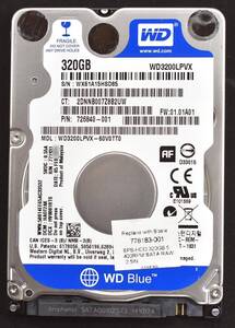 WESTERN DIGITAL WD3200LPCX [320GB 2.5インチ 7mm SATA HDD 2015年製 使用時間 16806H (Cristal DiscInfo 正常) (管:KH510