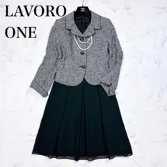 ■LA VORO ONE ママスーツ ワンピースセットアップ ツイード パール