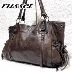 [美品] russet トートバッグ　モノグラム　オールレザー　ダークブラウン