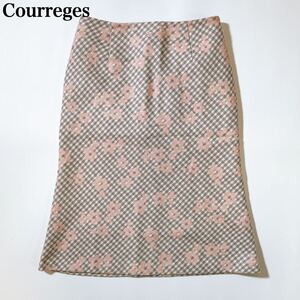 Courreges クレージュ フレアスカート ロゴ 花柄 チェック レトロ レディース C102422-11