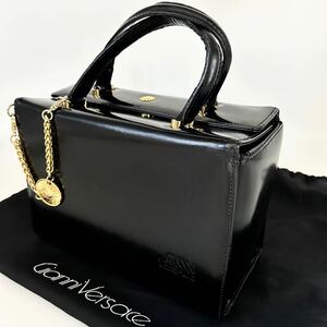 ●高級●GIANNI VERSACE ジャンニ ヴェルサーチ ハンドバッグ バニティ ボックス 鞄 かばん サンバースト チャーム レザー 黒 ブラック