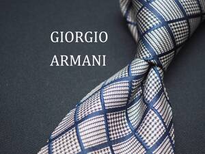 美品【GIORGIO ARMANI ジョルジオアルマーニ】 C1717 シルバー ネイビー SILK ブランド ネクタイ 古着 良品