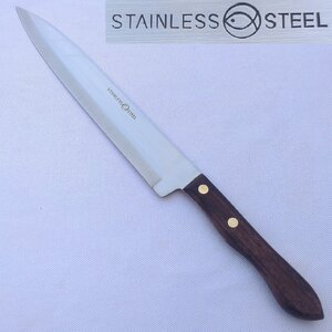 キッチンナイフ スライサー STAINLESS STEEL 刃長約200㎜ 両刃 洋包丁 牛刀包丁 調理器具 庖丁 刃物　【0876】