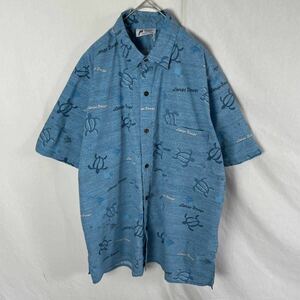 ハワイ製　MALIHINI HAWAII 半袖アロハシャツ 古着　Lサイズ　ブルー