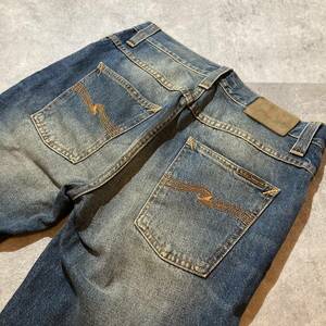 【Nudie Jeans】ヌーディージーンズ GRIM TIM グリムティム タイトストレートデニムパンツ テーパード ダメージ加工 30インチ イタリア製