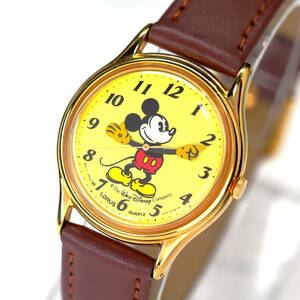 美品 電池ベルト新品 SEIKO ミッキーマウス パイアイ セイコー ローラス ディズニー 腕時計 LORUS MIckey Mouse 動作確認済み Disney 金色