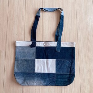 LB-1 デニムバッグLサイズ パッチワーク トートバッグ リメイク デニムバッグ Bag ハンドメイド キャンバス