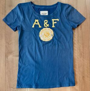 Abercrombie & Fitch アバクロ　ロゴアップリケTシャツ　青