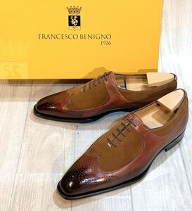 FRANCESCO BENIGNO フランチェスコベニーニョ◆24.5cm 5.5◆ウイングチップ オックスフォード 革靴 本革 ドレスシューズ Italy製 メンズ 茶