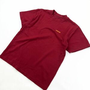 adidas ☆ ロゴ ポイント刺繍◎ 半袖 Tシャツ バーガンディ レッド M相当 スポーツ ストリート 着回し万能TEE 古着MIX アディダス■ED214