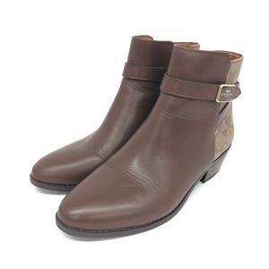 良好◆COACH コーチ シグネチャー ショートブーツ US7.5◆ ブラウン/ベージュ レザー レディース 靴 シューズ ブーティー boots