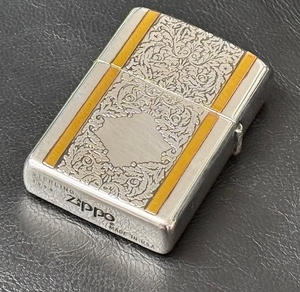 1994年製 ZIPPO ジッポ STERLING SILVER スターリング シルバー 片面2本の両面にゴールドの縁取り 両面加工 純銀 銀 ライター USA 中古品