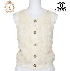 【返品可】CHANEL シャネル No5 ニット ベスト 38 アイボリー トップス キャミソール ノースリーブ Tシャツ ブランド アパレル