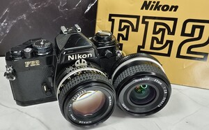 【終活整理】 Nikon FE2 黒＋Ai NIKKOR 50mm f1.4＋35mm f2.8 大口径単焦点2本セット 各動作良好 露出計OK レンズ光学良好 腐食なし ニコン