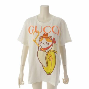 【グッチ】Gucci　ばなにゃ コラボ ロゴ プリント コットン 半袖 Tシャツ 615044 ホワイト XS 【中古】【正規品保証】193867