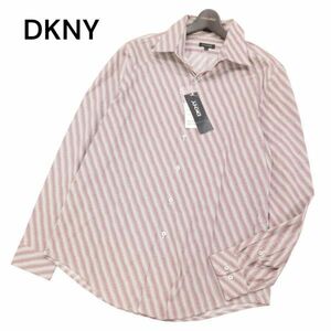 【新品 未使用】 DKNY ダナキャラン 通年 長袖 グラデーション ストライプ シャツ Sz.L　メンズ 定価1.9万★　I4T01957_5#C