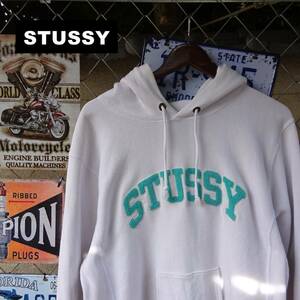 STUSSY ステューシー Champion チャンピオン コラボ スウェットパーカー サガラワッペン ホワイト 10434