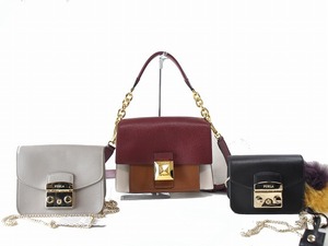 1円　美品　フルラ　FURLA　メトロポリス　3点セット　★　チェーン　　ショルダーバッグ　ミニバッグ　★　レザー　956