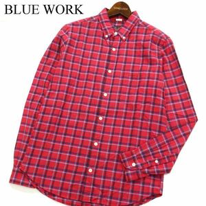 BLUE WORK ブルーワーク トゥモローランド 通年 長袖 チェック★ ボタンダウン シャツ Sz.M　メンズ 赤 日本製　C3T01485_2#C