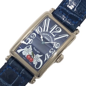 フランク・ミュラー FRANCK MULLER ロングアイランド サクラ 902QZ SAKURA ブルー文字盤 K18WG/レザーストラップ 腕時計 レディース 中古