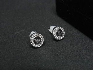 1円 ■美品■ EMPORIO ARMANI エンポリオアルマーニ SV925 ラインストーン ピアス アクセサリー メンズ シルバー系 AY4147