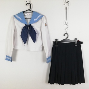 1円 セーラー服 スカート スカーフ 上下3点セット 中間服 白3本線 女子 学生服 高知学園 白 制服 中古 ランクC EY9793