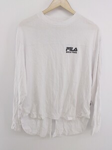 ◇ FILA フィラ ワンポイント スリット 長袖 Tシャツ カットソー サイズF ホワイト ブラック レディース P