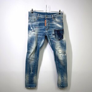 DSQUARED2 ディースクエアード Tidy Biker Jean リペア加工 テーパードデニムパンツ 46 インディゴ ジーンズ ペンキ 立体裁断