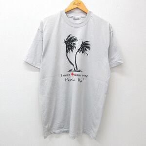 L/古着 ヘインズ 半袖 ビンテージ Tシャツ メンズ 80s 木 赤十字 レッド アメリカンバンク クルーネック グレー 23aug16 中古