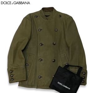 8 国内正規品 DOLCE&GABBANA ドルチェ&ガッバーナ LAMB SKIN G9296L LEATHER JACKET エンブレム ロゴボタン レザージャケット 44 メンズ