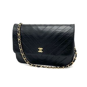 １円 良品 CHANEL シャネル Vステッチ ココマーク プッシュロック ラムスキン チェーン ショルダー バッグ eK1240N