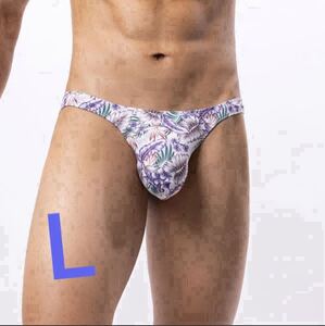 新品　メンズ Lサイズ 触り心地超いい ホワイト　リーフ　お洒落　sexy　花柄 ぴったり もっこり エロセクシー　Tバック タンガ