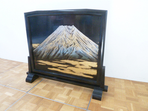 【中古】輪島塗 衝立 W1210×D300×H1120mm 風景 山 竹 鳥 沈金 蒔絵 伝統工芸 漆塗り 在銘 座敷 間仕切り パーティション