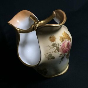 2828-60【 DOULTON 】 ドルトン バースレム 小物入れ 歯ブラシ 花瓶 花柄 ハンドペイント 金彩 ロココ A9424 アンティーク イングランド