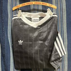 rare 黒 半袖 旧タグ 万国旗タグ 80s adidas game shirt halfsleeve black 3本ライン 3本線 トレフォイル ゲームシャツ 常田大輝 