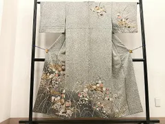 平和屋着物■訪問着　秋草花文　たたき染め　金彩　正絹　逸品　BAAK4989op