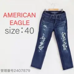 【美品】アメリカンイーグル　ダメージ加工　ローライズデニムパンツ　ブルー　M