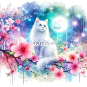 A3 350dpi 白猫 水彩 01 オリジナル絵イラスト著作権フリー画像素材 44P Cat watercolor white 01 Original picture image material