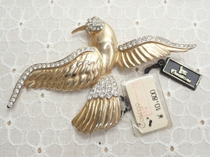 L720　ヴィンテージ ブローチ バードデザイン 鳥 ゴールドカラー ラインストーン アクセサリー vintage brooch